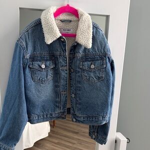 Old Navy Blue Denim Jacket with White Sherpa Collar